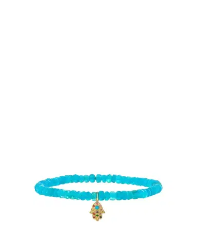 Sydney Evan 14K Turquoise Hamsa on Opal Stretch Bracelet | Thumbnail 1