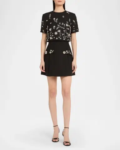 Oscar de la Renta Crystal Short-Sleeve Bolero Mini Dress | Thumbnail 2