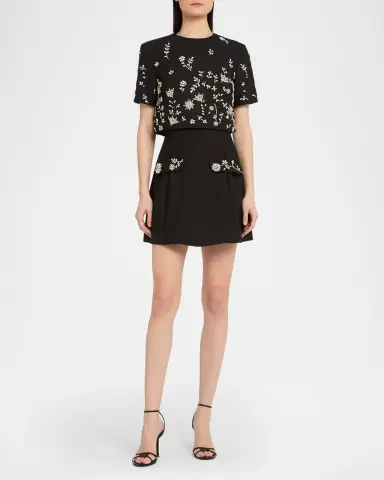 Oscar de la Renta Crystal Short-Sleeve Bolero Mini Dress | Thumbnail 4