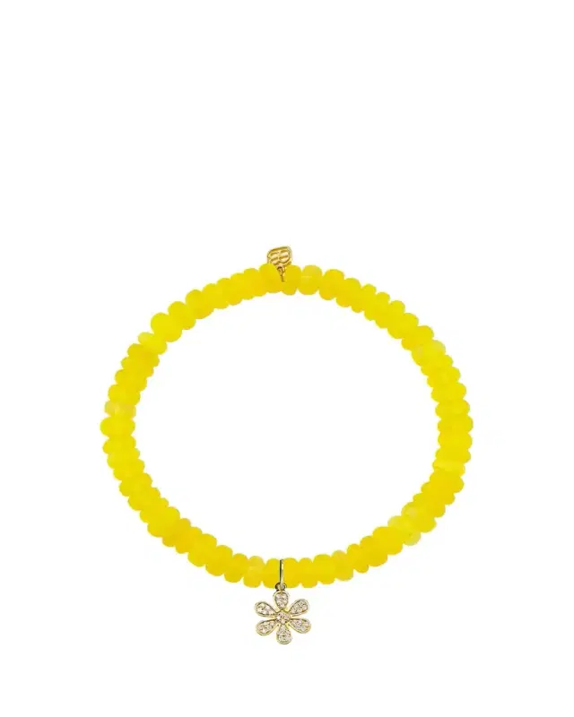 Sydney Evan 14K Diamond Pave Daisy on Yellow Opal Bracelet