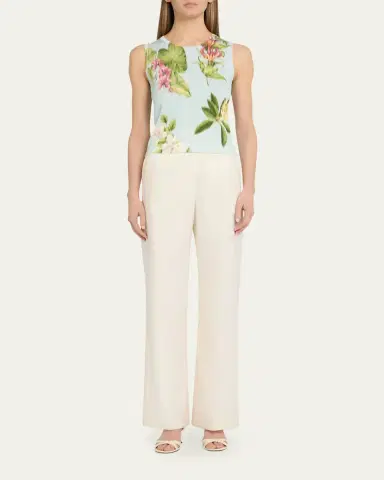 Oscar de la Renta Floral-Print Cotton Knit Sleeveless Top | Thumbnail 2