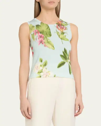 Oscar de la Renta Floral-Print Cotton Knit Sleeveless Top | Thumbnail 4