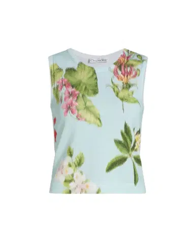 Oscar de la Renta Floral-Print Cotton Knit Sleeveless Top | Thumbnail 1