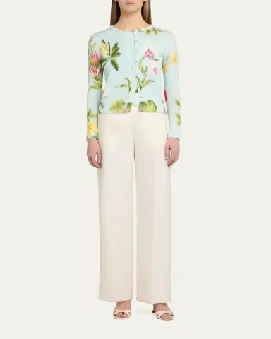 Oscar de la Renta Dominican Floral-Print Crewneck Cardigan | Thumbnail 2 Oscar de la Renta Dominican Floral-Print Crewneck Cardigan | Thumbnail 2
