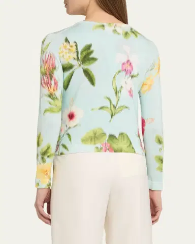 Oscar de la Renta Dominican Floral-Print Crewneck Cardigan | Thumbnail 3 Oscar de la Renta Dominican Floral-Print Crewneck Cardigan | Thumbnail 3