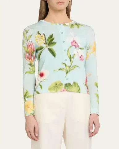 Oscar de la Renta Dominican Floral-Print Crewneck Cardigan | Thumbnail 4 Oscar de la Renta Dominican Floral-Print Crewneck Cardigan | Thumbnail 4