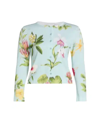 Oscar de la Renta Dominican Floral-Print Crewneck Cardigan | Thumbnail 1 Oscar de la Renta Dominican Floral-Print Crewneck Cardigan | Thumbnail 1