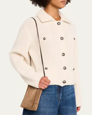 Brunello Cucinelli Mini Suede Phone Crossbody Bag with Monili Beading | Thumbnail 2 Brunello Cucinelli Mini Suede Phone Crossbody Bag with Monili Beading | Thumbnail 2