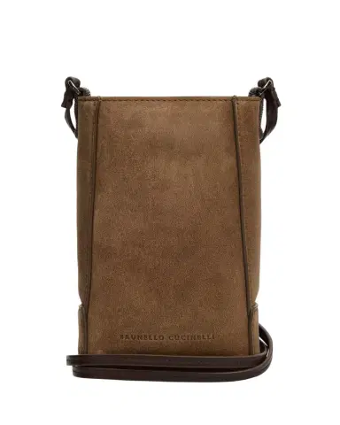 Brunello Cucinelli Mini Suede Phone Crossbody Bag with Monili Beading | Thumbnail 1 Brunello Cucinelli Mini Suede Phone Crossbody Bag with Monili Beading | Thumbnail 1