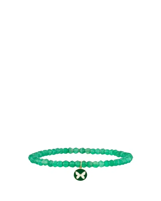 Sydney Evan 14K Enamel Butterfly on Green Onyx Bracelet