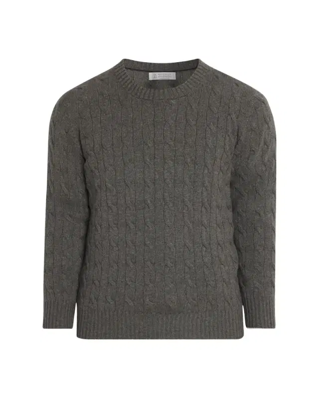 Brunello Cucinelli Men's Cashmere Cable Knit Crewneck Sweater