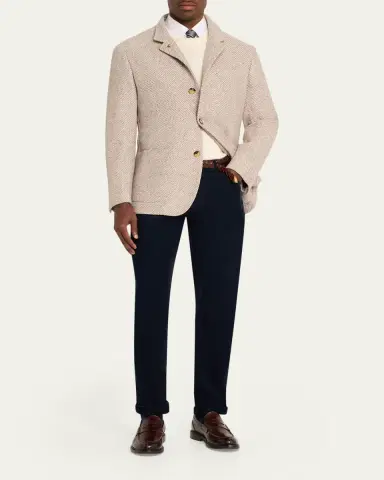 Brunello Cucinelli Men's Cashmere and Silk Diagonal Stripe Sport Coat | Thumbnail 2