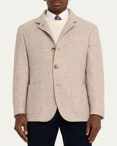 Brunello Cucinelli Men's Cashmere and Silk Diagonal Stripe Sport Coat | Thumbnail 4