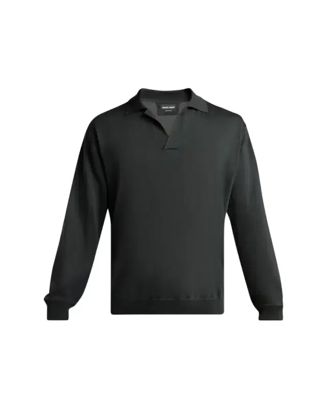Giorgio Armani Men's Silk and Cotton Knit Johnny Collar Polo Sweater