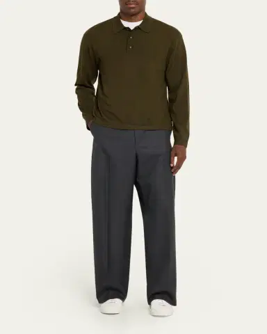 OFFICINE GÉNÉRALE Men's Merino Wool Long-Sleeve Polo Shirt | Thumbnail 2