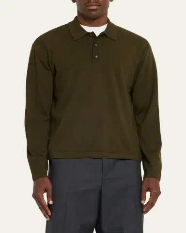 OFFICINE GÉNÉRALE Men's Merino Wool Long-Sleeve Polo Shirt | Thumbnail 4