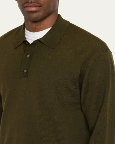 OFFICINE GÉNÉRALE Men's Merino Wool Long-Sleeve Polo Shirt | Thumbnail 5