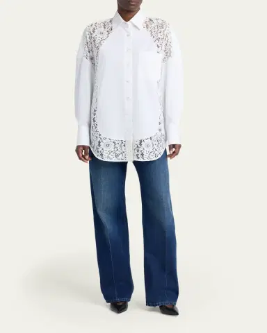 Stella McCartney Lace-Paneled Poplin Button-Down Shirt | Thumbnail 2
