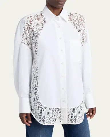 Stella McCartney Lace-Paneled Poplin Button-Down Shirt | Thumbnail 4