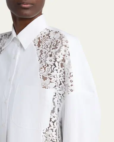 Stella McCartney Lace-Paneled Poplin Button-Down Shirt | Thumbnail 5