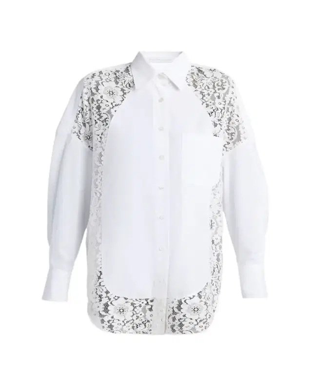 Lace-Paneled Poplin Button-Down Shirt