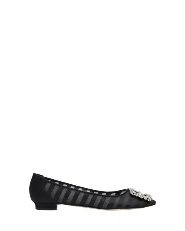 Manolo Blahnik Hangisla Striped Organza Jewel-Buckle Flats