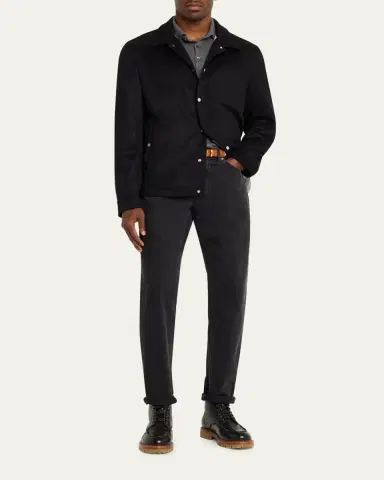 Brunello Cucinelli Men's Cashmere Snap-Front Blouson Jacket | Thumbnail 2