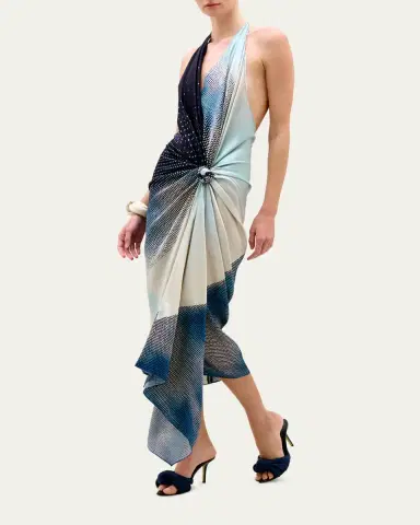 Silvia Tcherassi Abril Plunging Halter Knotted Silk Midi Dress | Thumbnail 2 Silvia Tcherassi Abril Plunging Halter Knotted Silk Midi Dress | Thumbnail 2