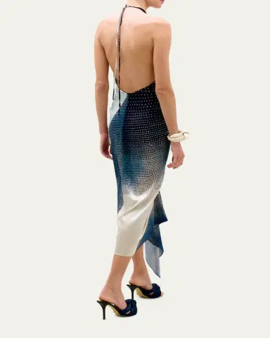 Silvia Tcherassi Abril Plunging Halter Knotted Silk Midi Dress | Thumbnail 3 Silvia Tcherassi Abril Plunging Halter Knotted Silk Midi Dress | Thumbnail 3