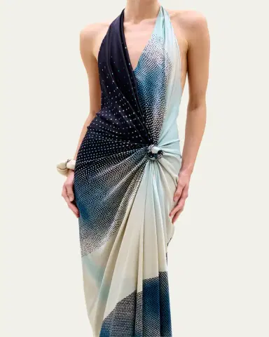 Silvia Tcherassi Abril Plunging Halter Knotted Silk Midi Dress | Thumbnail 4 Silvia Tcherassi Abril Plunging Halter Knotted Silk Midi Dress | Thumbnail 4