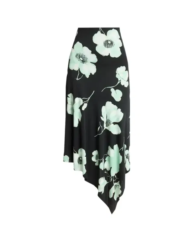 ALAIA Asymmetric Floral-Print Jersey Midi Skirt