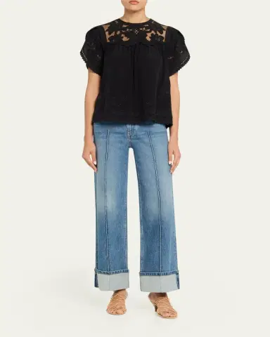Ulla Johnson Alma Short-Sleeve Lace Silk Top | Thumbnail 2