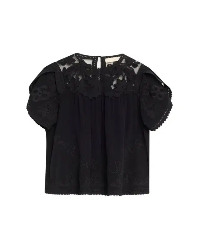 Alma Short-Sleeve Lace Silk Top