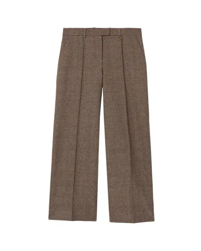 Burberry Rozalyn Check Pintuck Straight-Leg Trousers