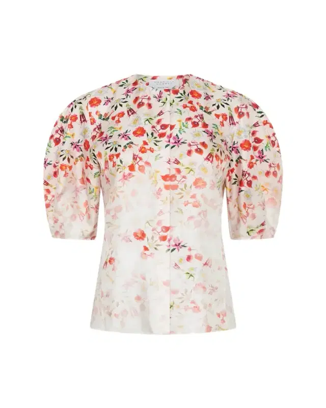 Gabriela Hearst Edify Degrade Floral Silk Puff-Sleeve Top