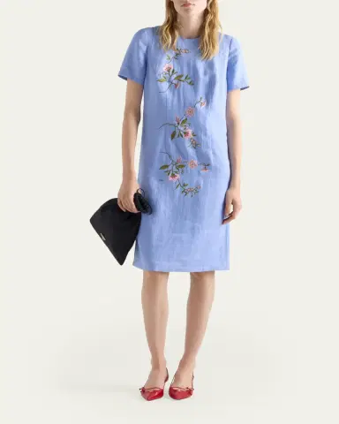 Prada Embroidered Linen Midi Dress | Thumbnail 2 Prada Embroidered Linen Midi Dress | Thumbnail 2