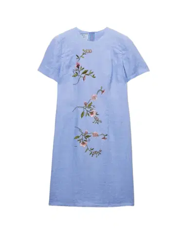 Prada Embroidered Linen Midi Dress | Thumbnail 1 Prada Embroidered Linen Midi Dress | Thumbnail 1