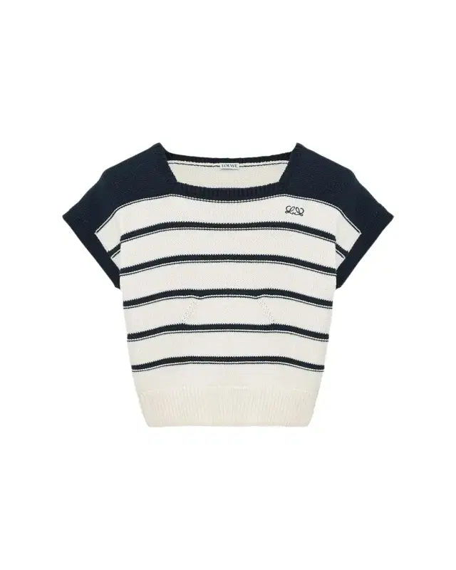 Short-Sleeve Stripe Knit Sweater