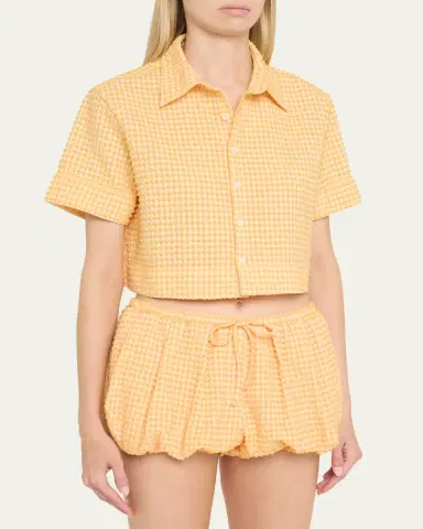 Simkhai Reeves Textured Gingham Camp Shirt | Thumbnail 4 Simkhai Reeves Textured Gingham Camp Shirt | Thumbnail 4