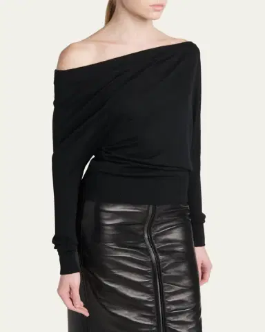 Tom Ford Wool-Silk Asymmetric Off-Shoulder Sweater | Thumbnail 4 Tom Ford Wool-Silk Asymmetric Off-Shoulder Sweater | Thumbnail 4
