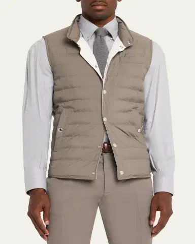 Brunello Cucinelli Men's Quilted Snap-Front Quilted Vest | Thumbnail 4