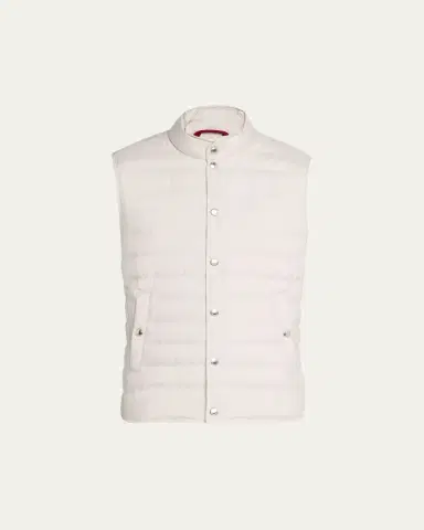 Brunello Cucinelli Men's Quilted Snap-Front Quilted Vest | Thumbnail 6