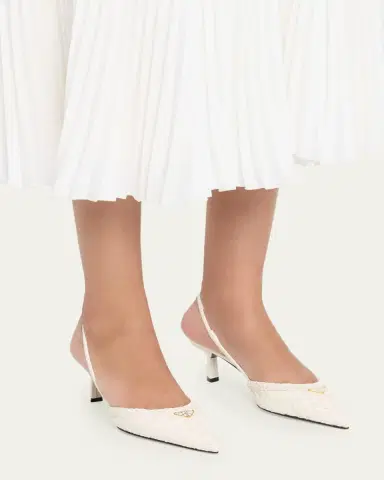 Prada 55mm Triangle Logo Woven Leather Slingback Pumps | Thumbnail 6