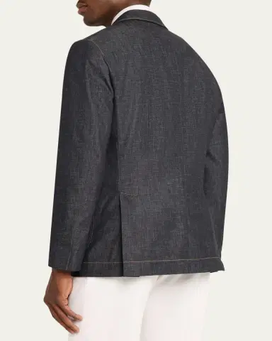 Brunello Cucinelli Men's Denim Single-Breasted Sport Coat | Thumbnail 3