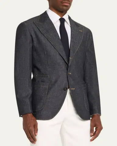 Brunello Cucinelli Men's Denim Single-Breasted Sport Coat | Thumbnail 4