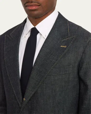 Brunello Cucinelli Men's Denim Single-Breasted Sport Coat | Thumbnail 5