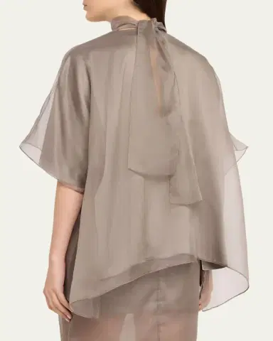 Brandon Maxwell Cali Scarf-Neck Silk Organza Blouse | Thumbnail 3 Brandon Maxwell Cali Scarf-Neck Silk Organza Blouse | Thumbnail 3