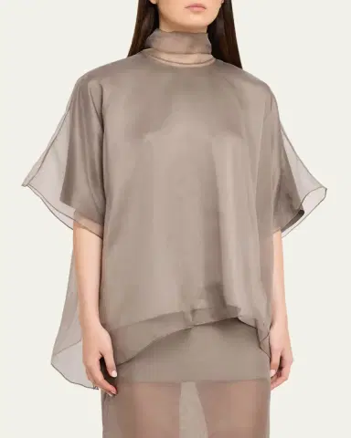 Brandon Maxwell Cali Scarf-Neck Silk Organza Blouse | Thumbnail 4 Brandon Maxwell Cali Scarf-Neck Silk Organza Blouse | Thumbnail 4