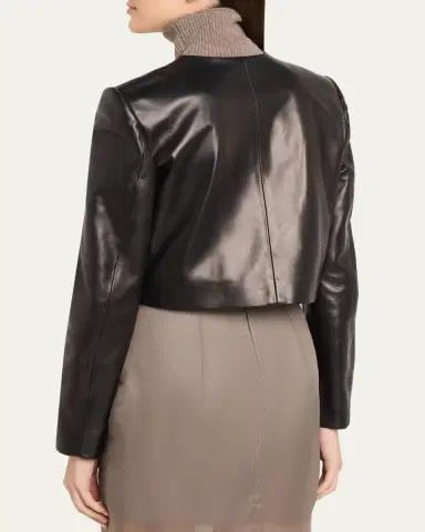 Brandon Maxwell Ryder Leather Cropped Box Jacket | Thumbnail 3 Brandon Maxwell Ryder Leather Cropped Box Jacket | Thumbnail 3