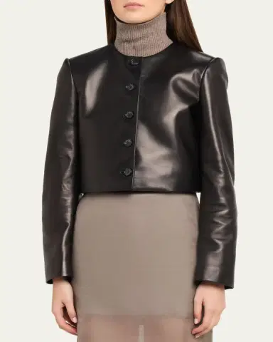 Brandon Maxwell Ryder Leather Cropped Box Jacket | Thumbnail 4 Brandon Maxwell Ryder Leather Cropped Box Jacket | Thumbnail 4